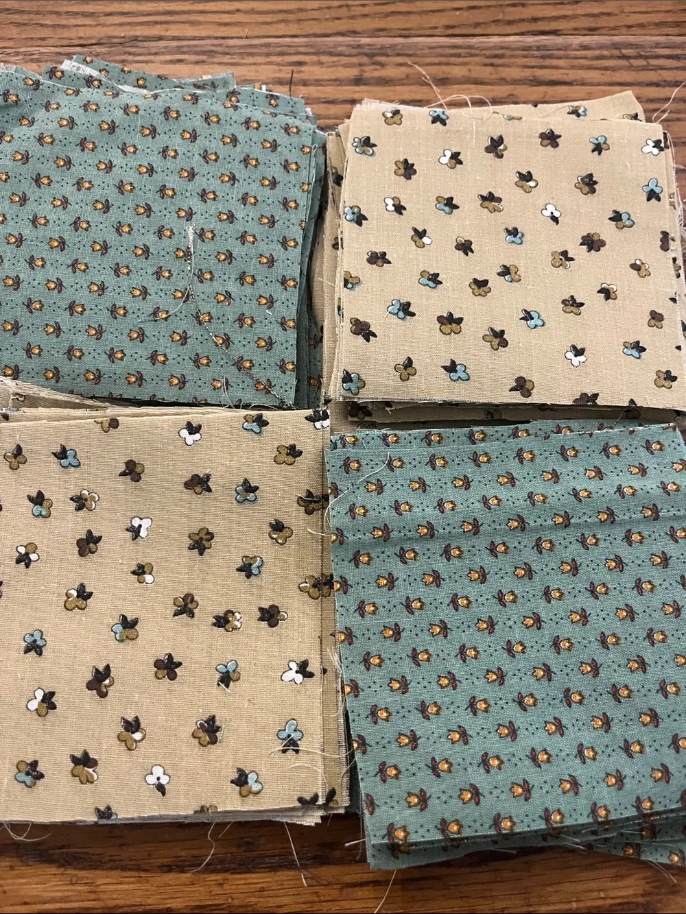 Quilt vintage fabric Floral Print Cotton Green/Beige